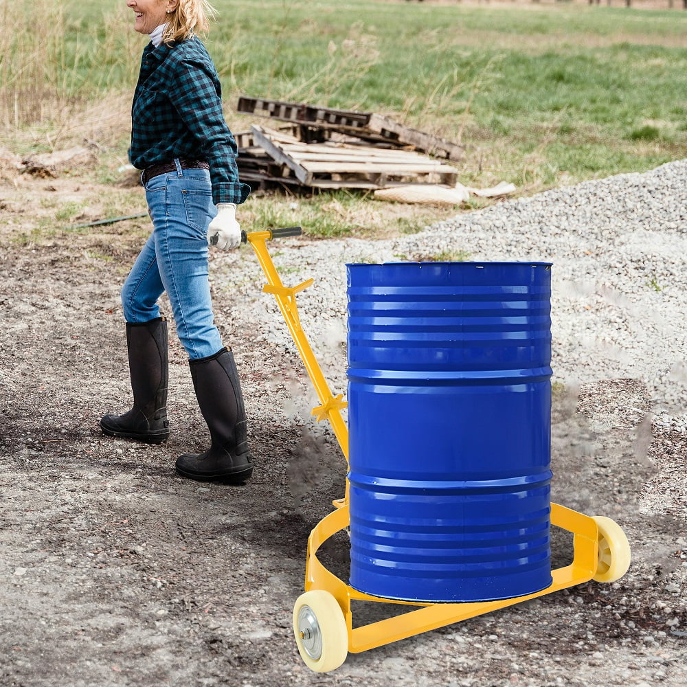 YDSM 55 Gallon Drum Dolly, 1200lbs capacity, with 2 fixed PU Wheels and 1 swivel wheel - Low Profile Steel Oil Drum Caddy Oil Barrel Drum Roller Hand Cart