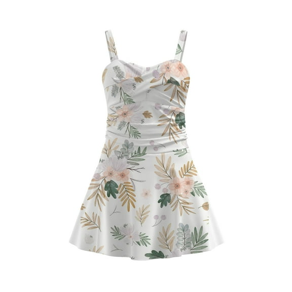 Vintage floral One Piece Swimdress Swimsuits for Women Tummy Control Swim Dresses Skirt Bathing Suit XS