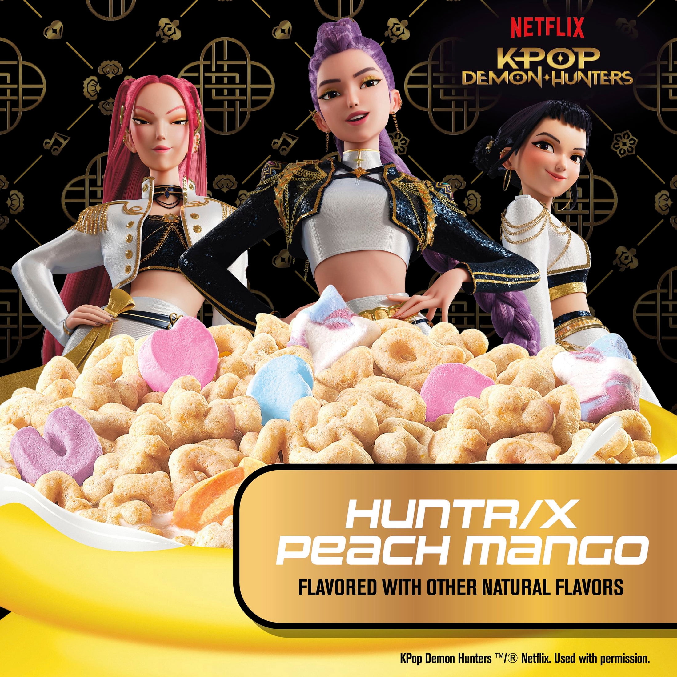KPop Demon Hunters Box, Lucky Charms Huntrix Peach Mango Cereal, Bowl and Spoon, 2.8 lbs
