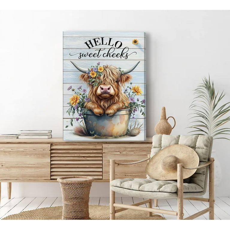 97 Decor Rustic Animal Pictures - Funny Highland Cow Wall Art, Country Farm Bathroom Poster