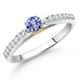 thumbnail image 2 of Gem Stone King 10K White and Yellow Gold Blue Tanzanite and White Lab Grown Diamond Engagement Ring for Women (0.36 Cttw, Gemstone December Birthstone, Round 3.5MM, Size 7), 2 of 4