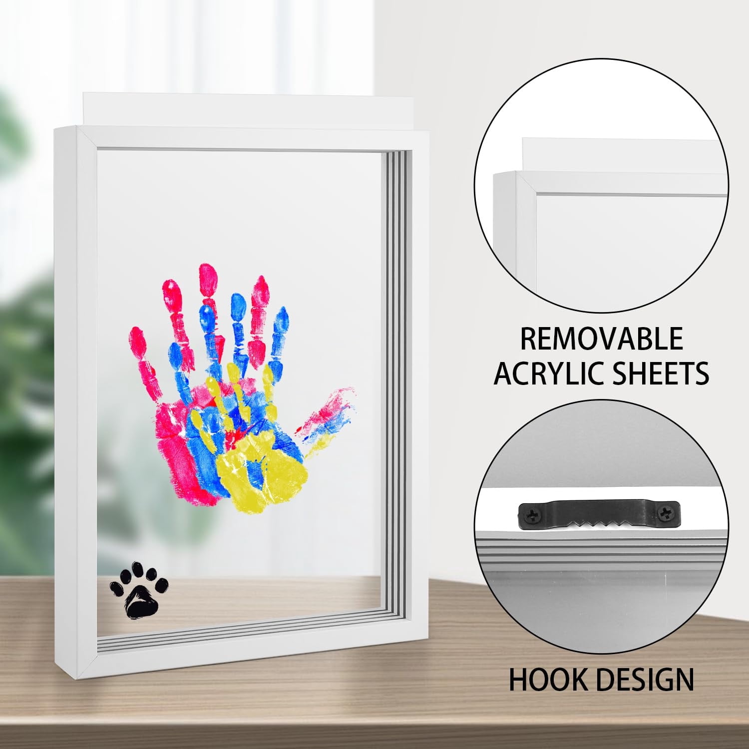 Family Handprint Kit, DIY Craft Keepsake Frame,Baby Hand Print Kits,Handmade Keepsake Wooden Frame Endless Gift Set 4 Transparent Sheets 6 Non -Toxic Paint Colors,Family Gifts for New Mom, New Parents
