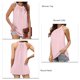 thumbnail image 4 of Camiseta sin mangas plisada con cuello redondo, cuello redondo, color liso, sin mangas, plisada, para mujer, verano, rosa, L, 4 of 5
