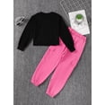 thumbnail image 3 of 10Y Big Girls Clothes Big Girls Outfits Long Sleeve Letter Print Round Neckline Top Pants 2PCS Girls Fall Winter Clothing Set Black, 3 of 8