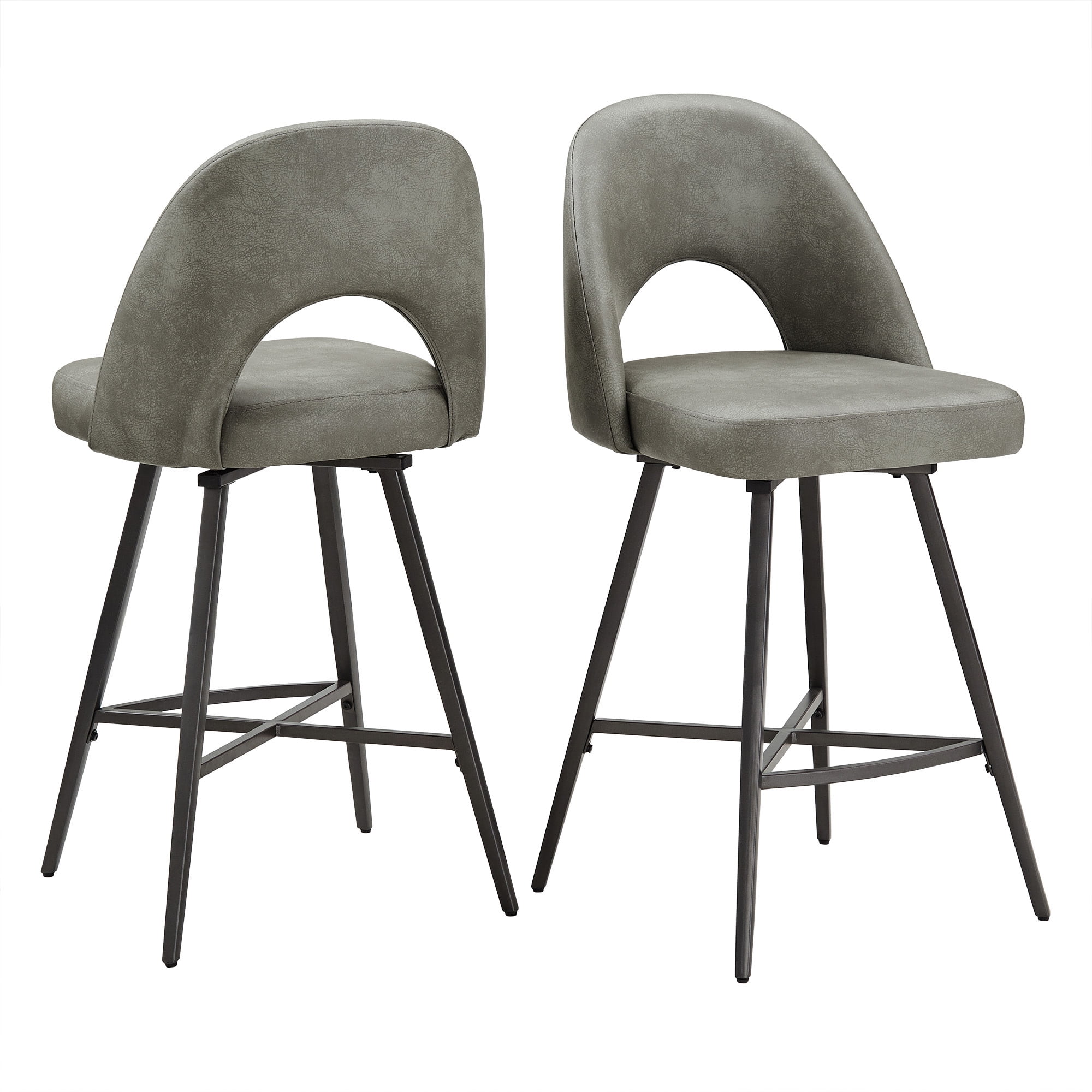 Weston Home Krista 24" Metal Swivel Mid Back Counter Stools, Set of 2, Light Grey
