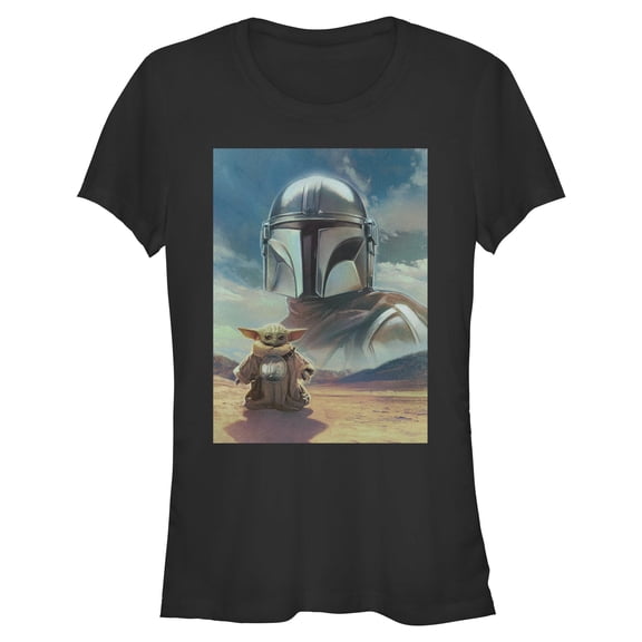 Juniors Star Wars: The Mandalorian and Grogu Din Djarin and The Child Desert Poster T Shirt
