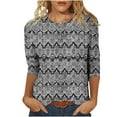 thumbnail image 2 of LYEAA 2025 Island Escape Tops Women 3/4 Sleeve Round Neck Floral Print Loose Fit Resort Blouse Summer Beach Holiday Casual Cotton Top Gray S, 2 of 5