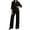 Black|boho outfits for women 2 piece sets, variant on 2 Piece Classy Sets for Women Elegant Drawstring Waist Roll-Up Long Sleeve Shirt with Wide Leg Pants Lounge Sets with Pockets Navy,M