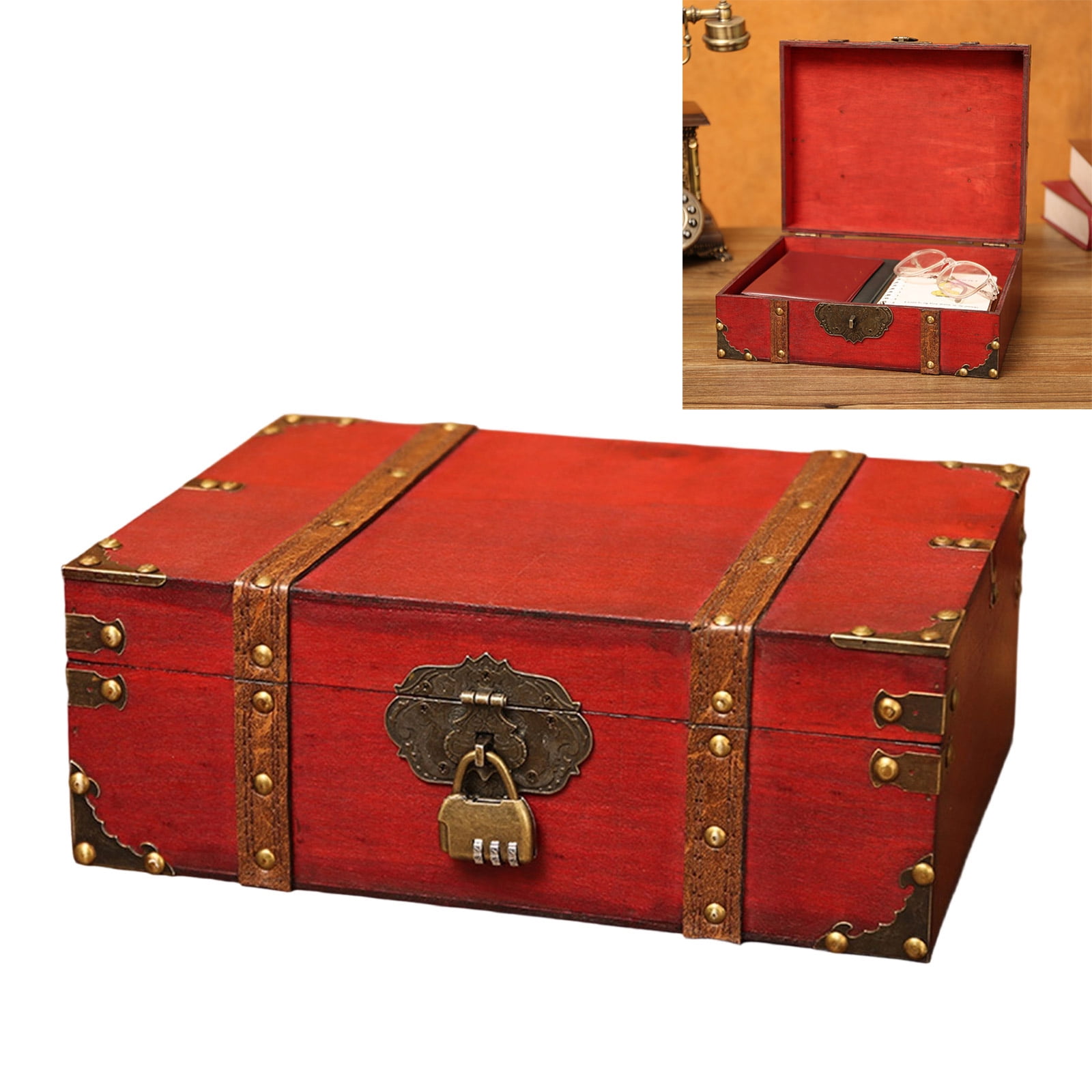 Multipurpose Wooden Storage Box with Retro Hardware for Organizing Cards Photos Jewelry and Collectibles