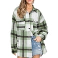 thumbnail image 3 of Women'S Flannel Plaid Shacket Fall Outfits Long Sleeve Button Down Shirts Jacket Coats with Side Pockets Green M, 3 of 8