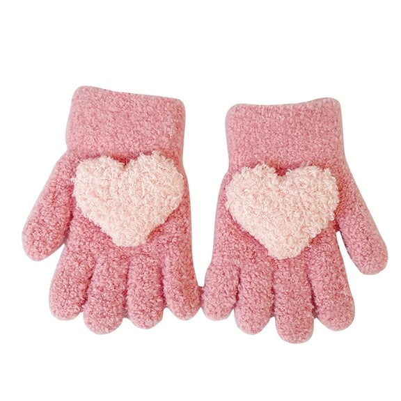 lanema Kids Full Finger Gloves Winter Warm Soft Gloves Cute Heart Shape Decor Stretchy Knit Mittens for Toddler Boys Girls