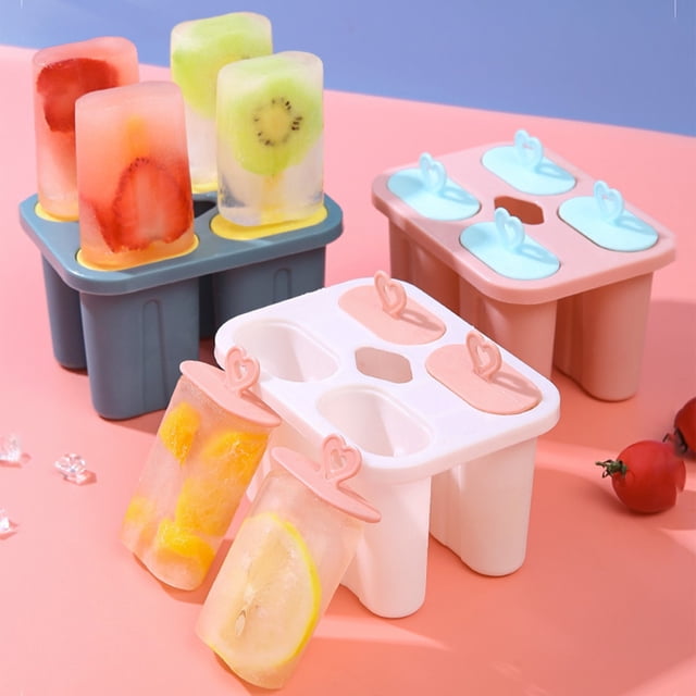 Moldes de Plástico Azul Aptos para Alimentos para Helados con Tapa | 4 Cavidades | 12 X 7 X 7 Cm | Molde para Paletas Caseras | Resistente a Bajas Temperaturas