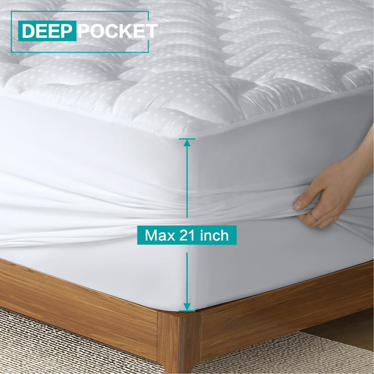 EDILLY Queen Size Waterproof Mattress Protector Pad Cover with Deep Pocket  Quilted Fitted 8 - 21 Breathable & Noiseless (White, Queen)