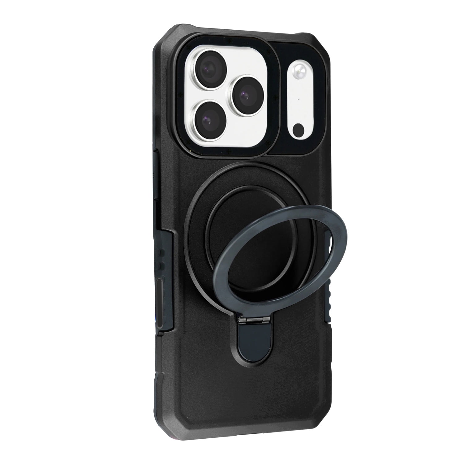 Hard PC Shockproof Case with Ring Holder for iPhone 17 Pro Max - Black