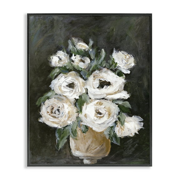 Stupell Industries Roses on Black Still Life Plants & Flowers Painting Black Framed Art Print Wall Art, 11 x 14