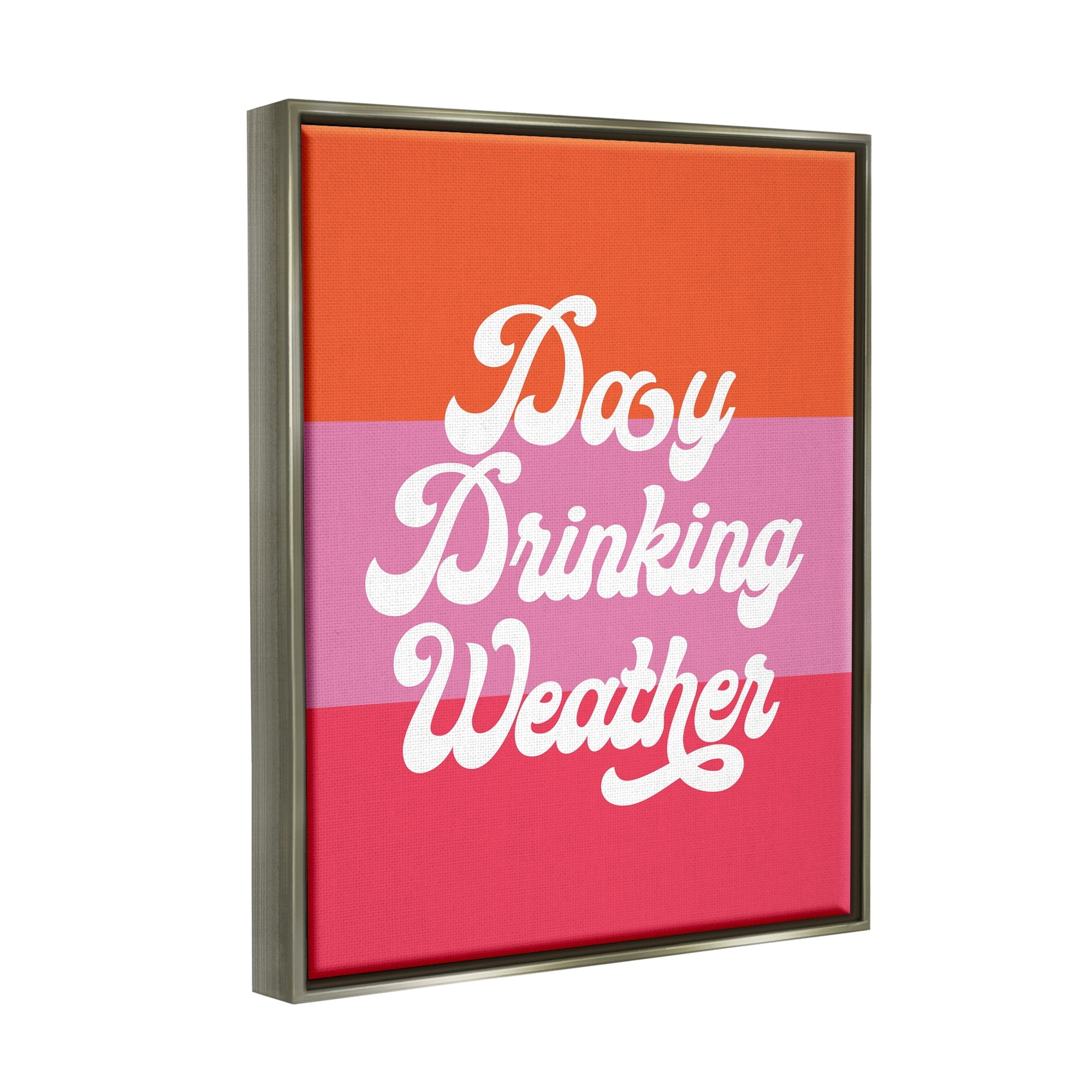 Stupell Industries Day Drinking Weather Summer Stripes Retro Typography Graphic Art Luster Gray Floating Framed Canvas Print Wall Art, Design by Daphne Polselli