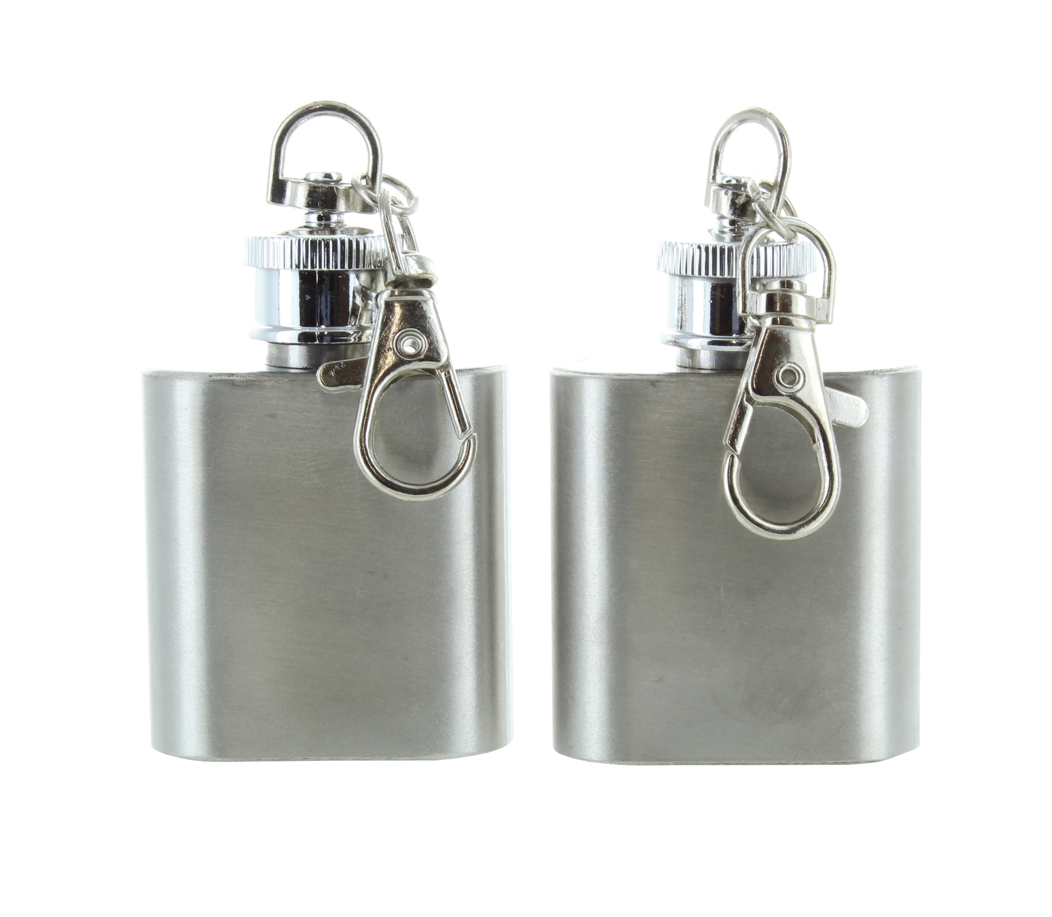 Lot of 2 Stainless Steel Mini Flasks Keychains Travel Drink