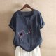 thumbnail image 2 of Gibobby Playera de Manga Corta con Cuello Redondo Mujeres Blouse Top Floral imprimir con estilo T camisas(Marina,CH), 2 of 4