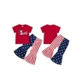 thumbnail image 3 of Aojekbee Baby Girl 4th of July Outfits Short Sleeve Eagle Embroidery T-Shirt + Flare Pants Set Toddler Clothes, 3 of 10