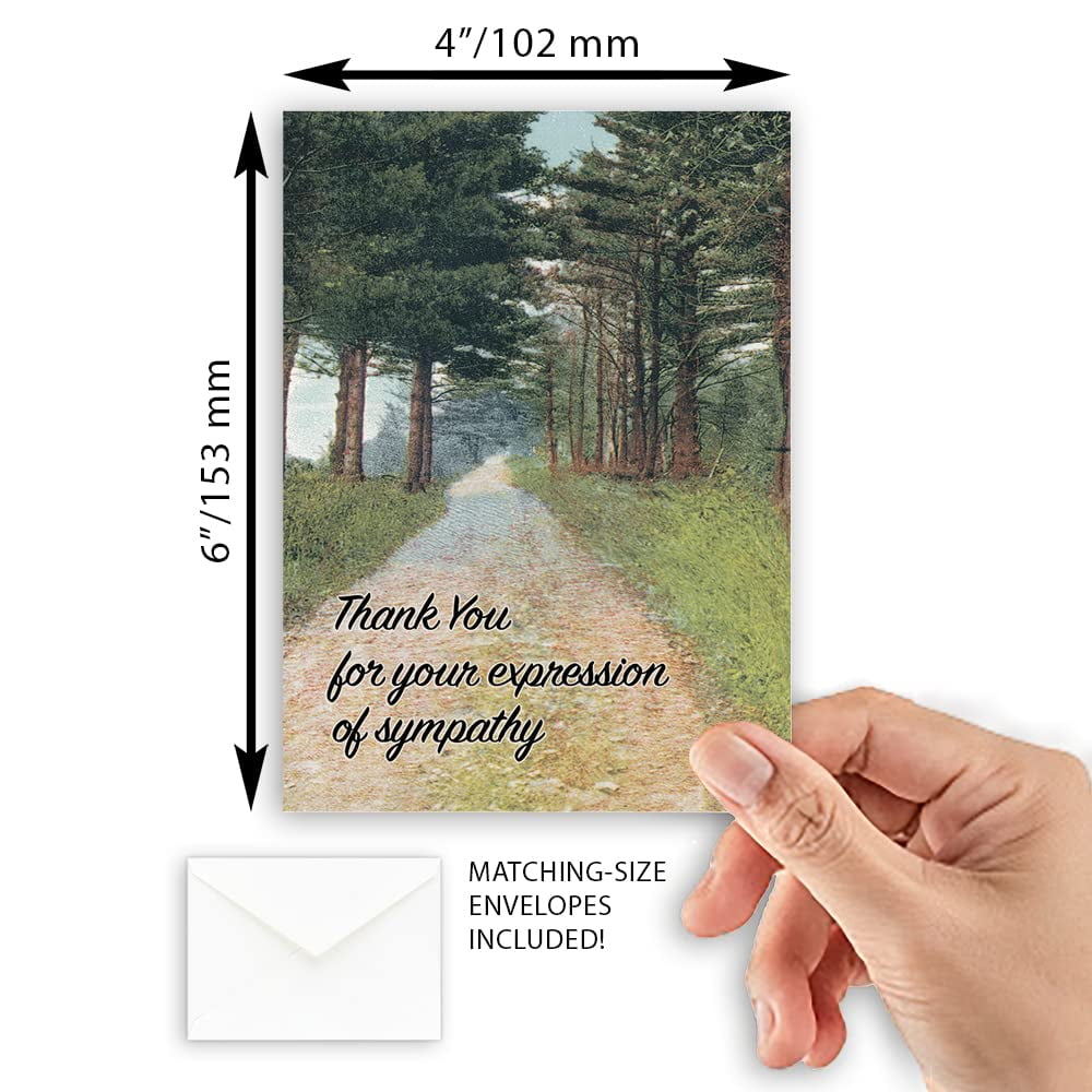 Wooded Path Funeral Sympathy Thank You Greeting Cards | 20 Pack Bulk Set (4X6)