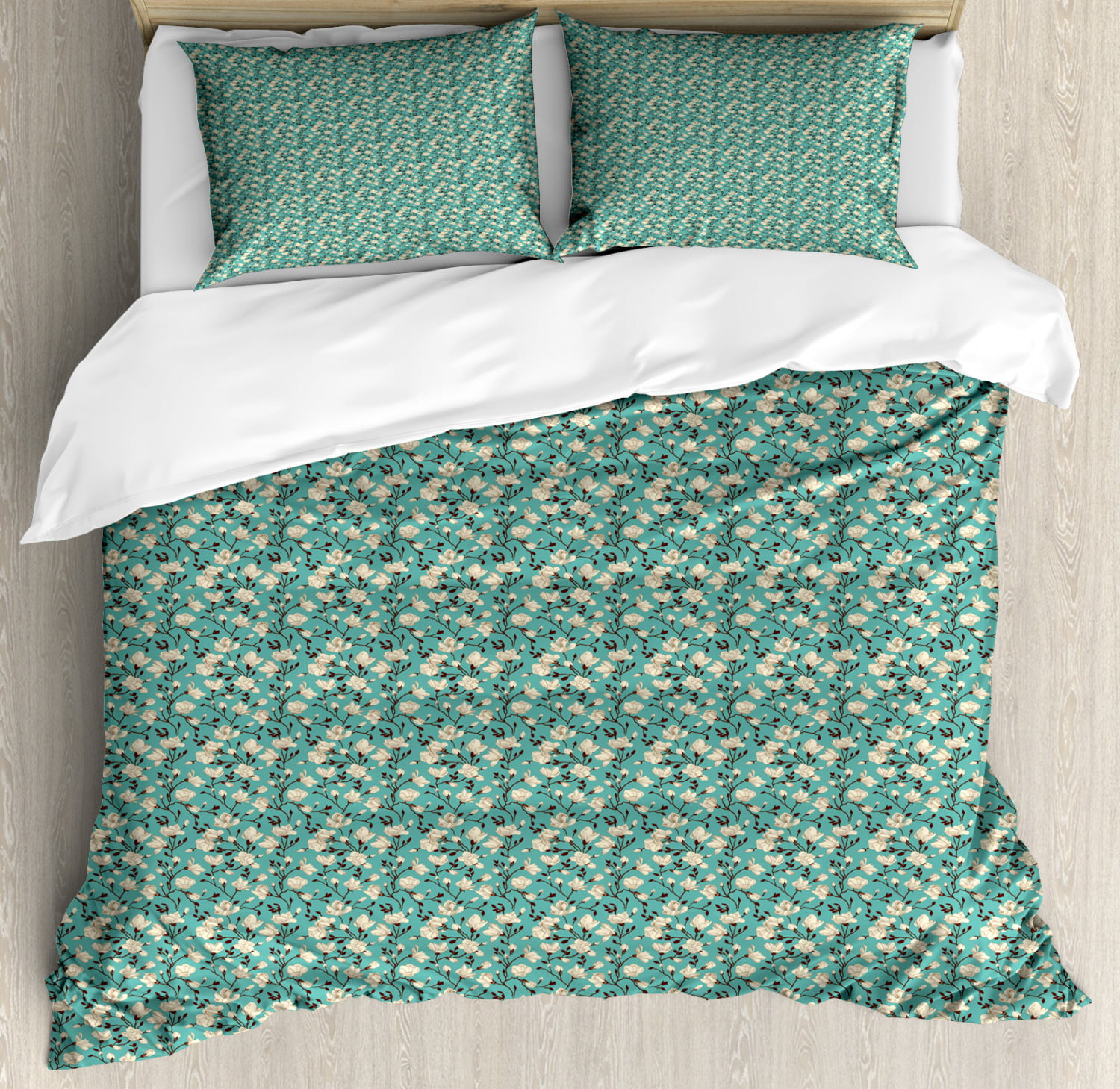 Floral Queen Size Duvet Cover Set, Crooked Twiggy Branches of ...