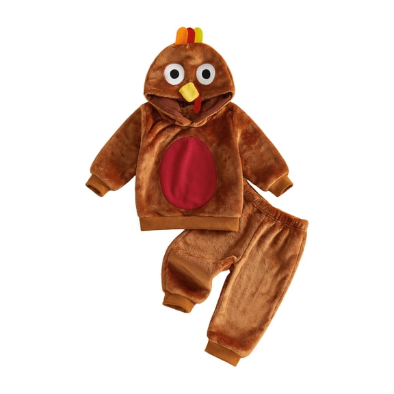 RUINIXCW Toddler Baby Boy Girl Thanksgiving Turkey Costume Infant Fall Winter Animal Cosplay Photoshoot Outfit Fleece Long Sleeve Hoodie Pants Set