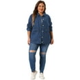 thumbnail image 3 of DARING DIVA Women's Plus Size Long Sleeve Vintage Denim Jacket 1X Dark Blue, 3 of 6