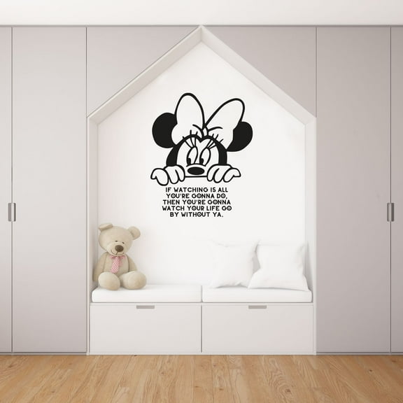 Watching Minnie Mouse Quote Disney Cartoon Quotes Wall Sticker Art Decal for Girls Boys Room Bedroom Nursery Kindergarten House Fun Home Decor Stickers Wall Art Vinyl Decoration Size (40x35 inch)