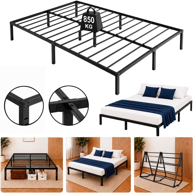 Base Cama Queen Size Plegable Acero 203x152x36 cm Soporte 850kg Estructura Metalica Reforzada