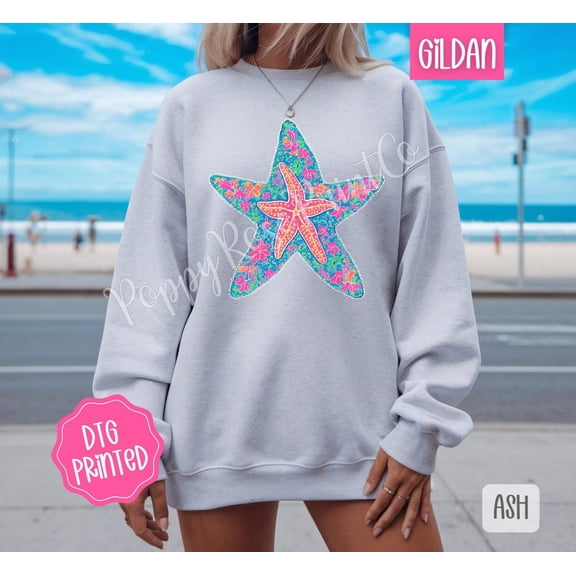 Starfish Sweatshirt, Cute Women's Beach Sweater, Trendy Summer Crewneck, Swim Cover Up, Beach Vacation Sweatshirt, for Her All Size S-5Xl