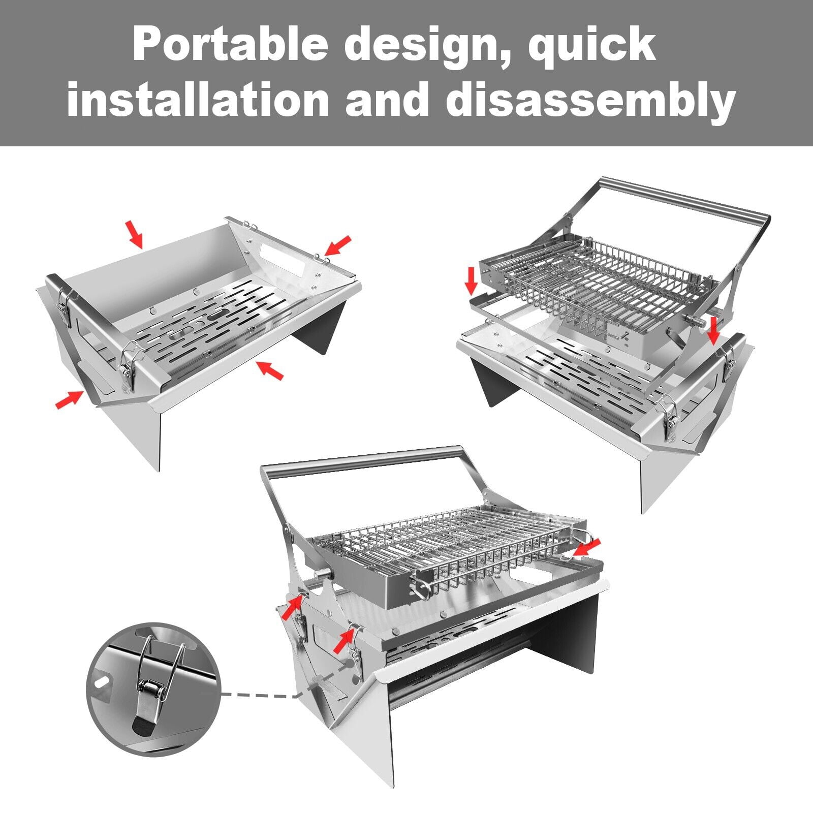 New charcoal grill for barbecue Stainless steel 360°rotating flip grill