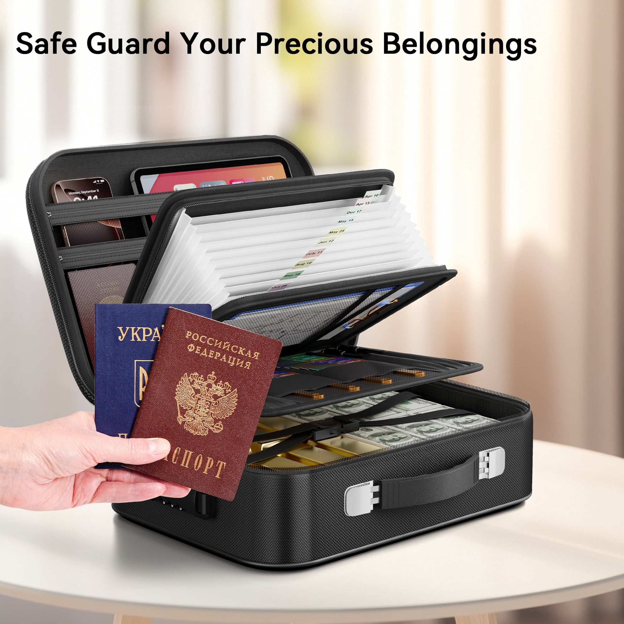 Gijjgole Fireproof Document Box, Hard Case Fireproof Box with Lock, Portable Hard-Shell Fireproof Water Resistant Document Safe Box for Important Documents, Laptops, Passports, Files and More