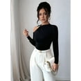 thumbnail image 6 of Womens Cold Shoulder Long Sleeve Top Asymmetrical Loose Casual Shirts Black XL, 6 of 8