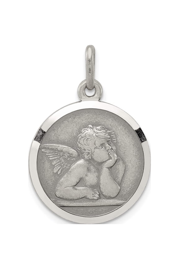 Sterling Silver Antiqued Raphael Angel Charm (26 X 20) Made In Italy qc3636