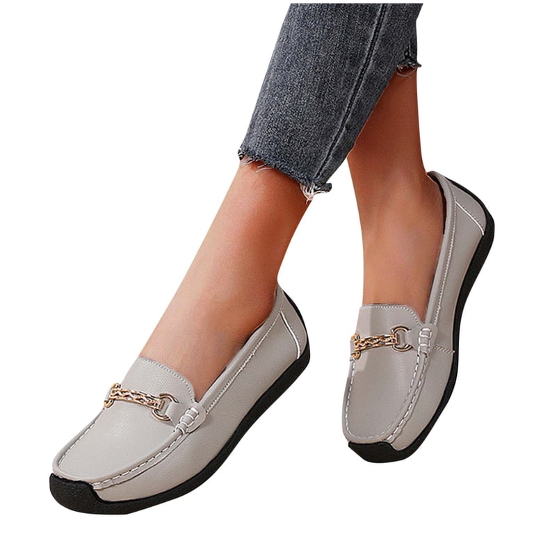 Xfvqtps Womens Metal Buckle Loafers Breathable Soft Sole Flat