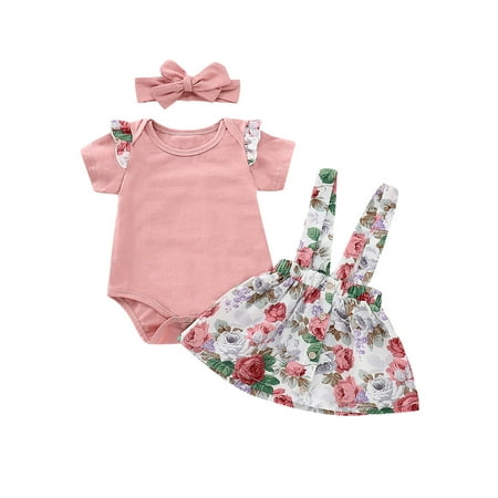 

3PCS Summer Toddler Baby Girls Clothes Cute Romper Jumpsuit Floral Skirt Outfits