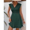 thumbnail image 5 of Dark Green Eyelet Lace V-Neck Short Sleeve A-Line Mini Dress, 5 of 6