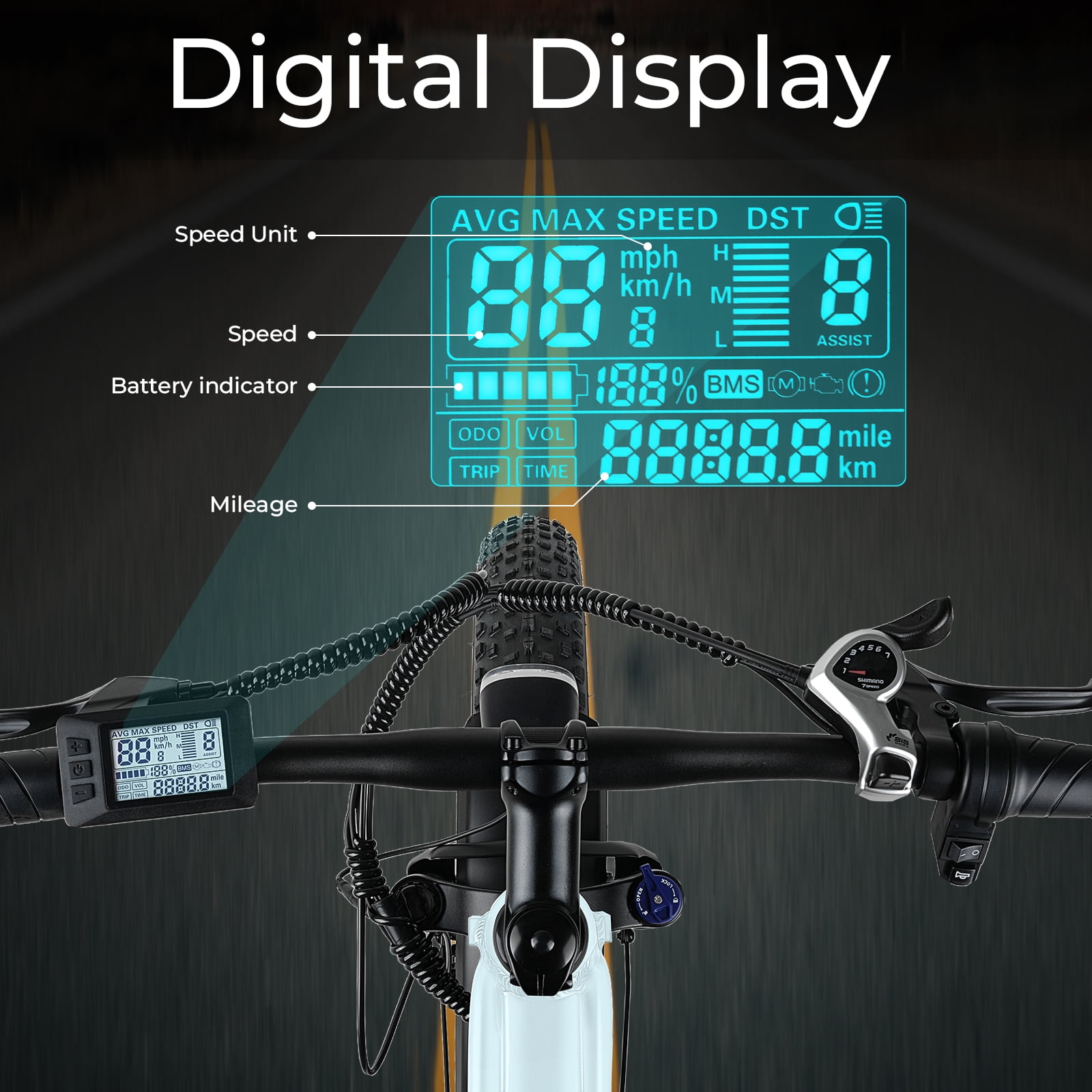 ANCHEER Electric Bike for Adults Peak 1000W Electric Bicycle 48V 15AH Battery Electric Bike 26" x 4.0" Fat Tire Mountain 28MPH 7 Speed Gears Electric Bike, Rear Rack,UL2849