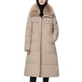 thumbnail image 3 of qucoqpe Winter Coats Women's Winter Down Jacket Long Over The Knee Collar Waist Cinched Coat Jacket, 3 of 5