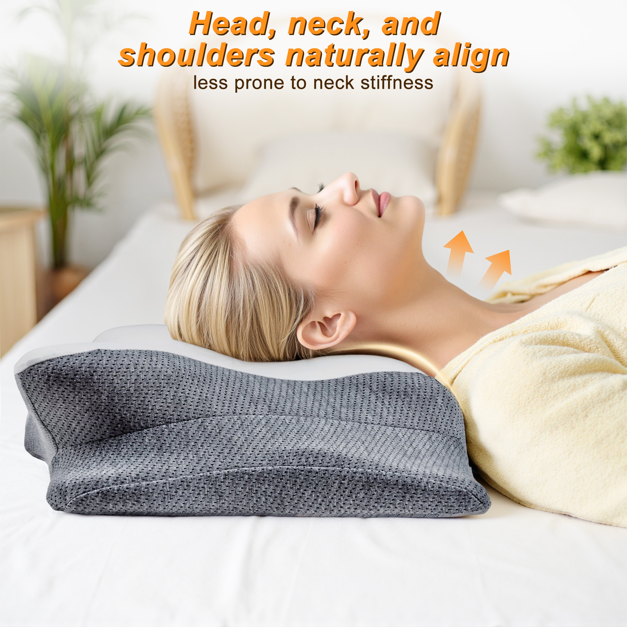 Cervical Neck Pillow for Neck Pain Relief, Memory Foam Bed Pillows for Side Back Stomach Sleepers, 24.8" x 15.75" x 5.1", Gray