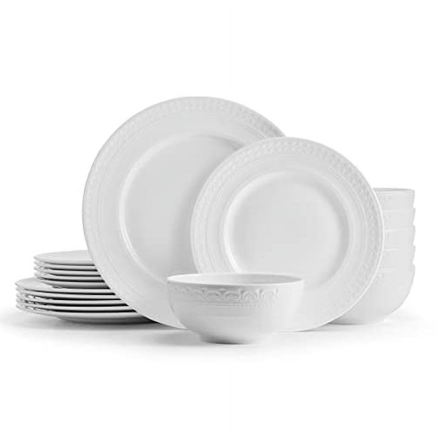 Mikasa Crown White Chip Resistant 18 Piece Dinnerware Set, Service for