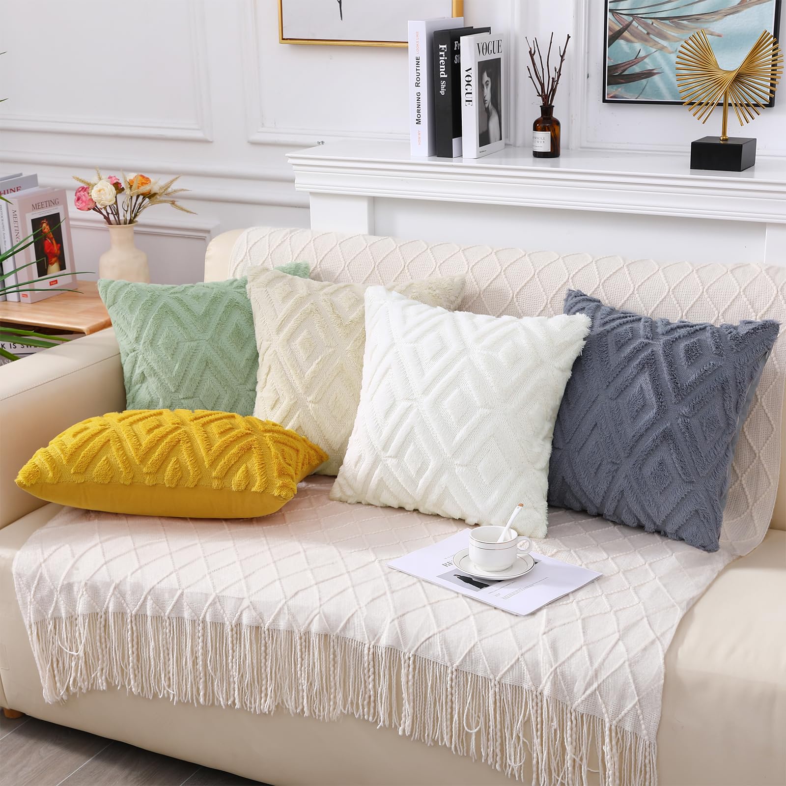 decorUhome Throw Pillow Covers, Set of 2, 18x18, Cream photo 4