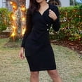 thumbnail image 3 of HWRETIE Button-front Tunic Dress - Women Solid Turn Down Neck Long Sleeve Casaul Work formal Dress, 3 of 9