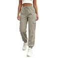 thumbnail image 3 of High Waisted Cargo Pants Women Zaewscy Women's Fashion Solid Color Elastic Waist Pocket Ruched Straight Leg Long Pants Gray M, 3 of 7