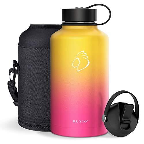 40 oz or 64 oz Vacuum Insulated Bottle with Straw Lid and Flex Cap Cold for 48 Hrs, Hot for 24 Hrs Double Wall, Wide Mouth, BPA Free, Leak Proof, Sweat Free BUZIO Stainless Steel Water Bottle 