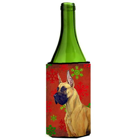 

Great Dane Red And Green Snowflakes Holiday Christmas Wine bottle sleeve Hugger