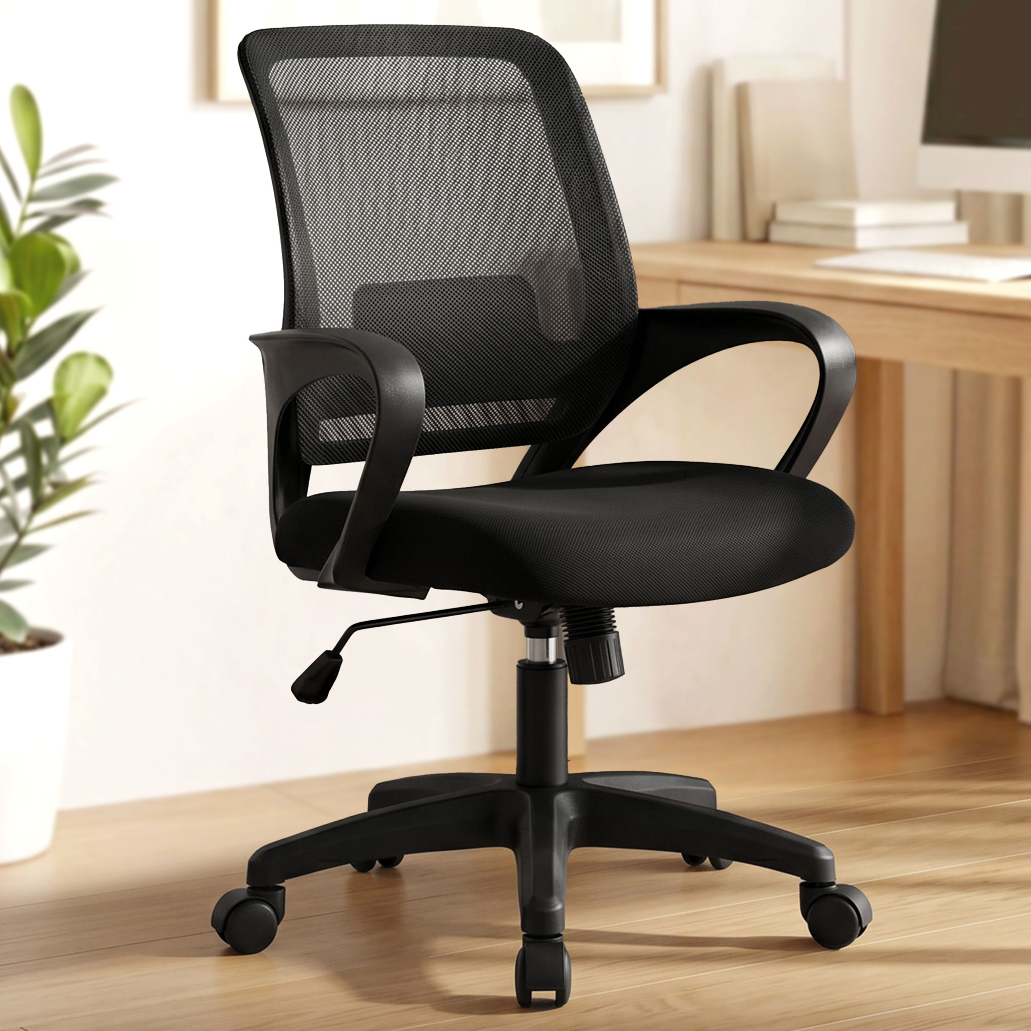 CELTOSS Ergonomic Home Office Chair, Mid Back Lumbar Support Desk Chair, Adjustable Height with Armrests for Adults, Black
