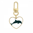 thumbnail image 1 of Blue Ocean Streamline Swimng Dolphin Gold Heart Keychain Metal Keyring Holder, 1 of 3