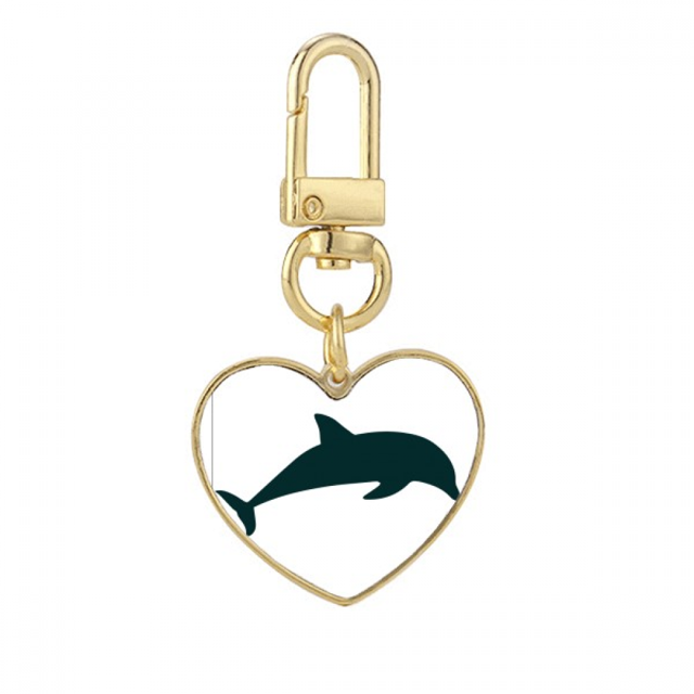 Blue Ocean Streamline Swimng Dolphin Gold Heart Keychain Metal Keyring Holder