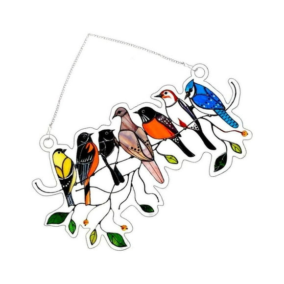 Stained Glass Birds Window Panel Crystal Glass Hanging 20.5x12.5cm